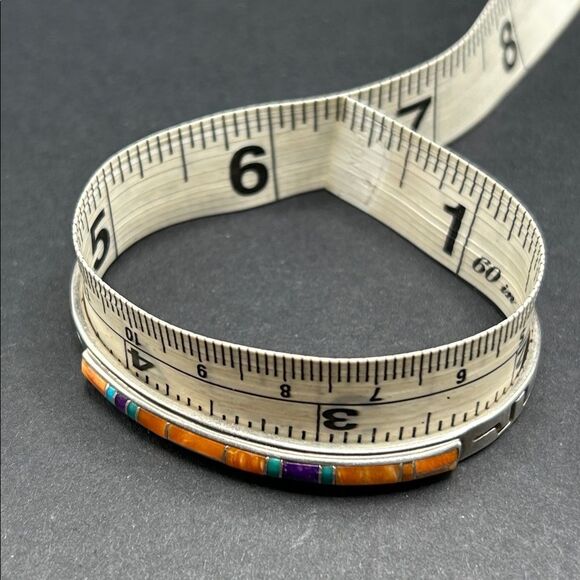 VTG Ivan Kee Gemstone Inlay Engraved Sterling Silver Cuff Bracelet - Picture 8 of 8